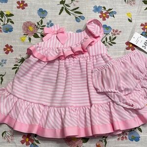 Pink Striped Baby Dress with Bloomers